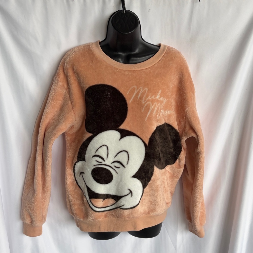 Disney Mickey Mouse Fleece Woobie Sweatshirt Pink | M, Peach, 21” PTP, 26”L